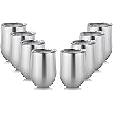 DOMICARE Stainless Steel Wine Tumbler Bulk with Lid, Personalized Insulated Tumblers Set, 12oz Travel Coffee Cups Pack of 8, ss steel