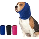Dog Ear Muffs Noise Protection, Dog Calming Hoodie Cat Anxiety Relief Ear Wrap, Double Layer Thickened Soft Elastic Neck Head Cover Noise Cancelling for Grooming,Force Drying,Fireworks (Blue, Small)