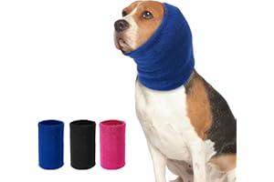 SLSON Dog Ear Muffs Noise Protection, Dog Calming Hoodie Cat Anxiety Relief Ear Wrap, Double Layer Thickened Soft Elastic Neck Head Cover Noise Cancelling for Grooming,Force Drying,Fireworks (Blue, Small)