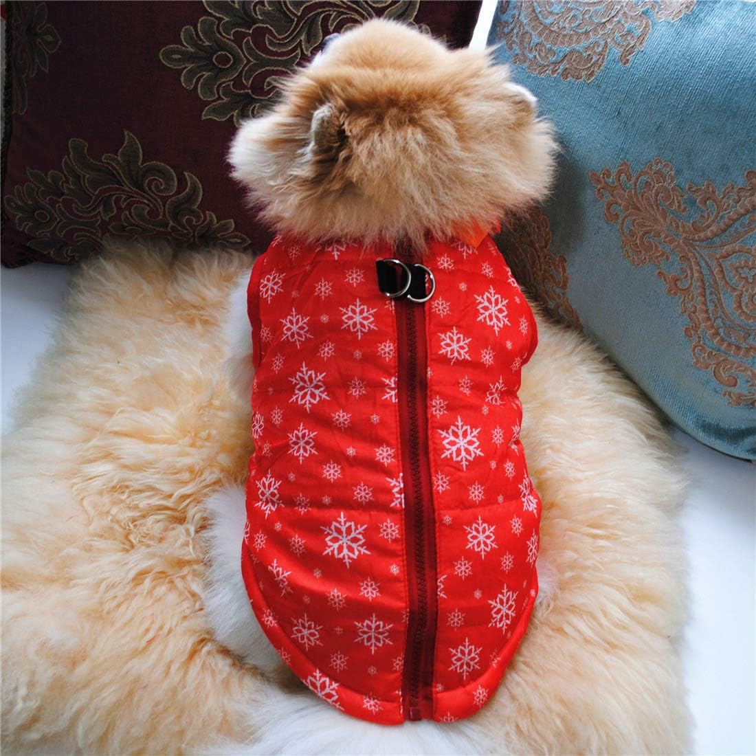 N / A Pet Winter Clothes,Small Dog Warm Coat Jackets Pet Christmas Clothing Costume for Cats Puppy Small Dogs (M, Red Snowflake) - Image 3