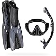 Cressi Snorkeling Set- Short Adjustable Fins, Silicone Mask, and Dry Snorkel- Compact for Travel- Tino Adventure Set- Designed in Italy
