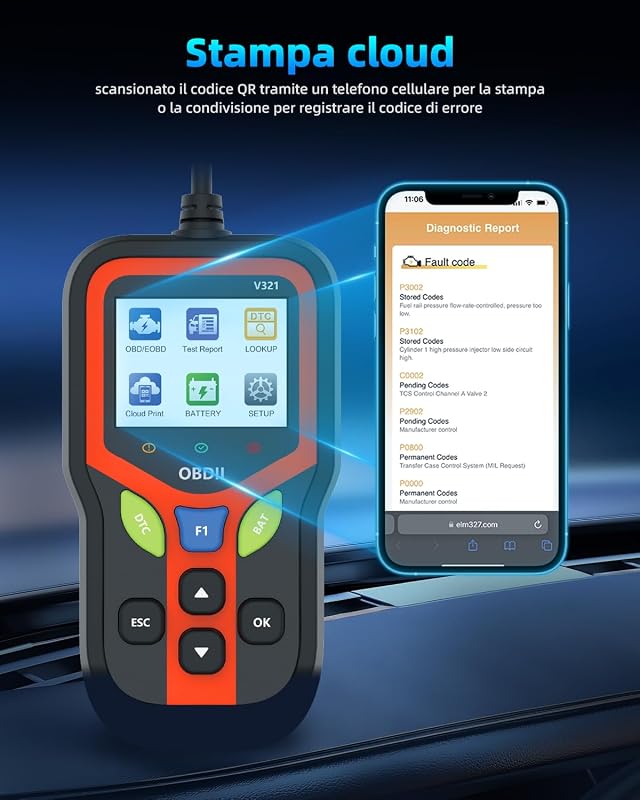 OBD2 Auto Diagnostica,Diagnosi Auto, Diagnosi Auto Professionale in Italiano per Tutti i Veicoli dal 1996 in Poi (Nero)