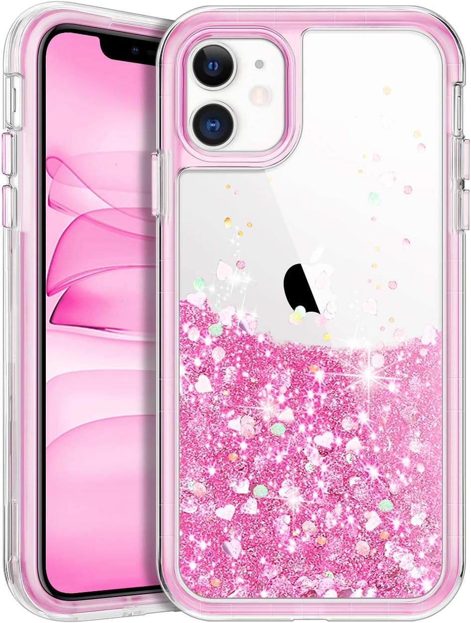 Coolden Bling Case For Iphone 11 Clear Glitter 3 In 1 Waterfall Liquid Fashion Cute Sparkle Moving Quicksand Pretty Love Heart Protective Cover Case For Iphone 11 6 1inch Pink Amazon Co Uk Electronics