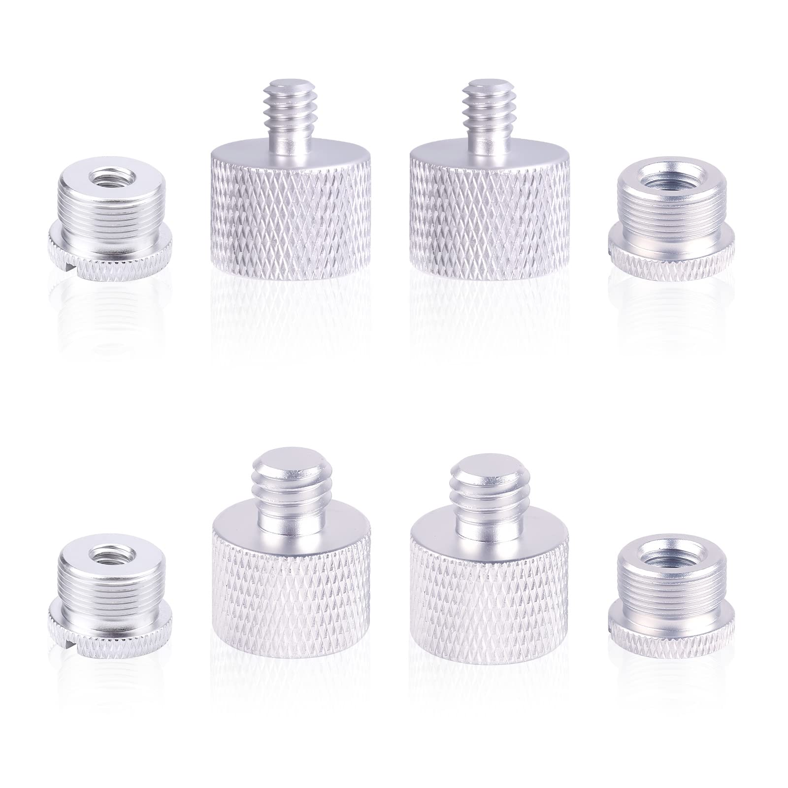 AIEX 8pcs Micro Thread Adapter, Mic Stand Adapter Thread Adapter, 5/8 Female to 3/8 Male, 3/8 Female to 5/8 Male, 5/8 Female to 1/4 Male and 1/4 Female to 5/8 Male (Silver)