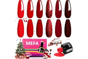 MEFA Red Gel Nail Polish Set, 6 Colors Christmas Gel Polish Kit Popular Burgundy Glitter Nail Polish Soak Off Rose Dark Red Shimmer DIY Home Salon Manicure Gifts for Women Girls 2025