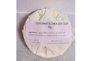 Beautechumz Peppermint & Lemon Dish Soap, Handmade Solid Bar, Natural Ingredients with Coconut Oil and Essential Oils; 85g x2