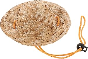 ULTECHNOVO Pet Sombrero Straw Hat - Summer Sun Protection Hat Adjustable Hawaii Garden Sun Bucket Cap Beach Hat for Puppy Small Dogs Cats (Size S)