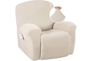 H.VERSAILTEX Super Stretch Recliner Cover Recliner Couch Covers Recliner Chair Cover Form Fitted Non Slip Reclining Slipcovers for Standard Large Recliner, Soft Thick (Beige - 1 Pack)