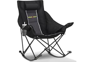 Unisakey Oversized Rocking Camping Chair with Headrest & Cup Holder - 400lbs Capacity, 600D Oxford Fabric, Easy Fold Portable Outdoor Rocker Chair for Camping, Backyard, Beach, Deep Gray