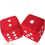 DIVINA VITAE Red Fuzzy Dice for Car Rear View Mirror 2.75in Pair view 1