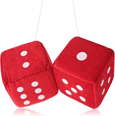 DIVINA VITAE Red Fuzzy Dice for Car Rear View Mirror 2.75in Pair