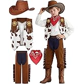 Rayekrot Kids Cowboy Costume for Boys Brown Western Style Cowboy Outfit Set Halloween Party Dress Up (5-7 Years)