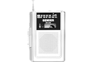 SEMIER Portable Retro Cassette Recorder Player AM FM, Compact Vintage Tape Player with Big Speaker, Earphone Jack, Removable Belt Clip, Powered by DC or AA Battery for Travel, White
