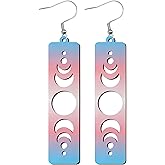 LGBTQIA+ Wooden Moon Phase Earrings, Pride Flag Dangle Earrings for LGBTQ Community, Rainbow Jewelry Gift for Gay, Lesbian, and All Identities