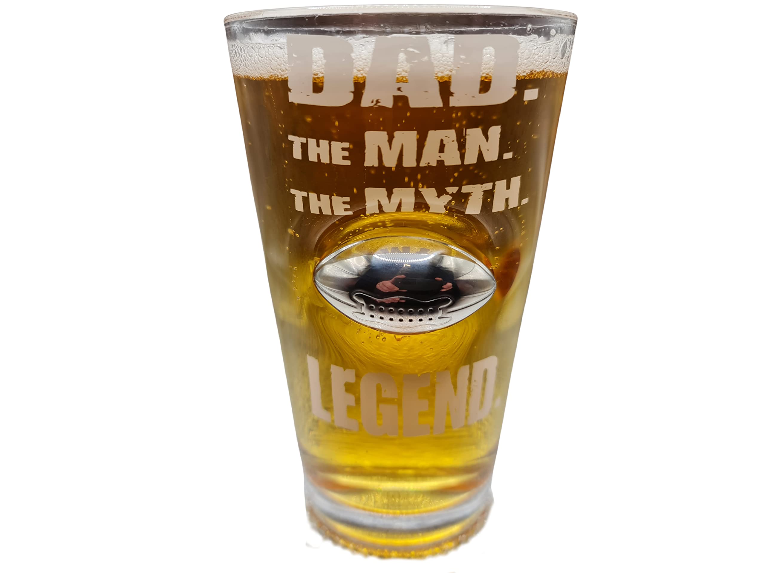 solo-pro master your game Unique Rugby Themed Gift Pint Glass Embedded Stainless Steel Ball Fathers Day, Birthday, for HIM (Rugby DAD Legend)
