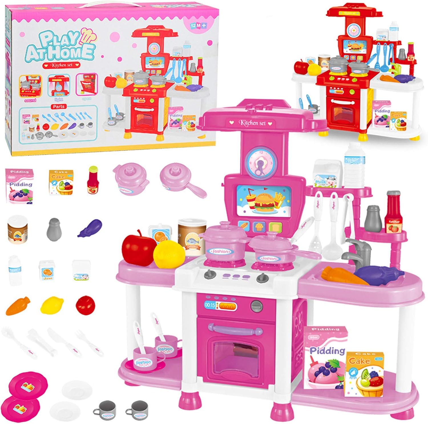 Amazon Com Toy Chef Kitchen Set Children S Kitchen Combination Role Playing Game With Light And Sound 28 Accessories Kitchen Accessories Set For Boys And Girls Zddab Home Kitchen
