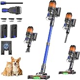 Cordless Vacuum Cleaner,120Min Runtime with 2 Batteries for Pet Hair Carpet | 40KPa 500W, Green Light Tangle-Free Brush, Wall‑Mount Charging, Lightweight Design for Home Pet Hair Carpet Hard Floors Blue