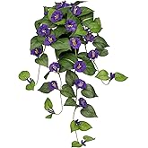 Briful Artificial Hanging Flowers in Pot 25.6" Faux Silk Morning Glory Flower Vine with Cascading Greenery Fake Hanging Plants for Home Office Bathroom Table Shelf Decor(Purple)
