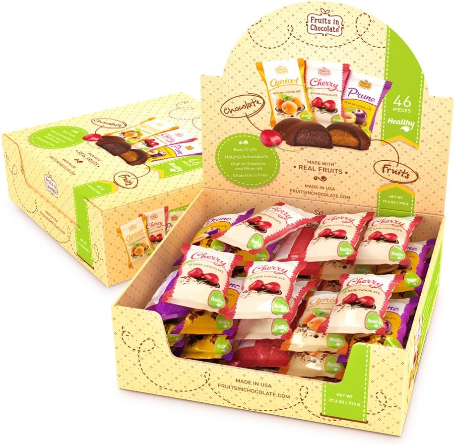 Dark Chocolate Covered Prunes, Apricots and Cherries, 27.3 oz (1.7 Lb) Box