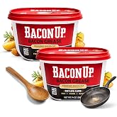 Bacon Up&reg; Bacon Grease Tub, Triple-Filtered, 14 oz 2-Pack with Spoon | Non-Hydrogenated, High Smoke Point, Paleo Friendly, No Seeds Oil, Bacon Fat For Cooking, Baking Grilling &amp; Sauteing