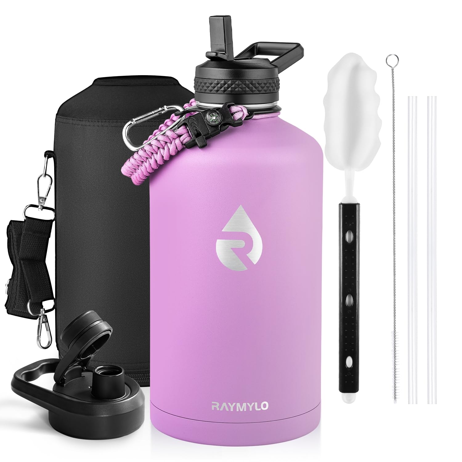 Photo 1 of RAYMYLO One Gallon Water Bottle Insulated, Triple Walled Vacuum Stainless Steel (Cold for 48 Hrs), Leak Proof & Non-BPA, Large Water Flask Jug with Paracord Handle & Straw Spout Lids