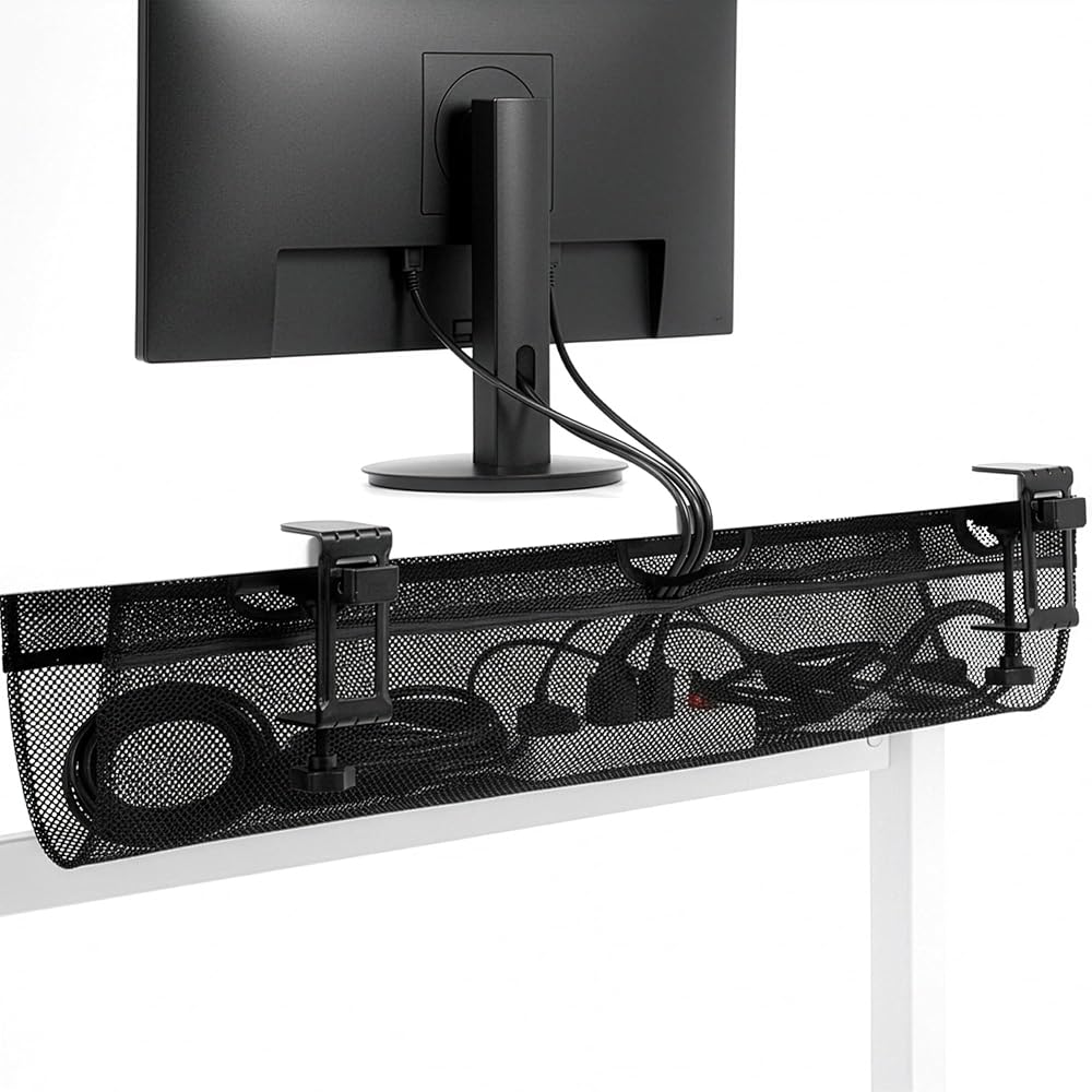 VIVO 91cm Under Desk Mesh Cable Net Organizer Clamp-on Wire Management Black