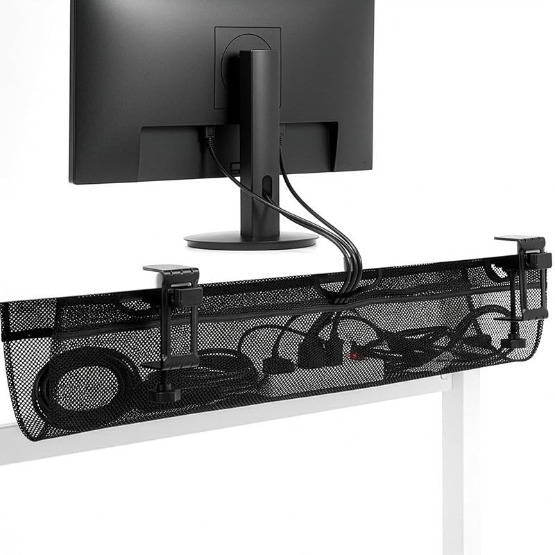 VIVO 91cm Under Desk Mesh Cable Net Organizer Clamp-on Wire Management Black