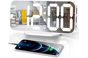 RISOP Alarm Clocks for Bedrooms, Slim LED Mirror Digital Alarm Clock, Large Display with Diming Mode, Dual Alarms & USB Ports, 4 Levels Brightness, Desk Clock for Office Home Bedroom Living Room Decor