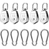 5 Pcs M15 Single Pulley Blocks, Wire Rope Hanging Wire Towing Wheel | Swivel Pulley Wheel &amp; Snap Hook, Stainless Steel Swivel Pulley Block for Lifting, Towing &amp; Hanging Wire Rope on Crane/Outdoor