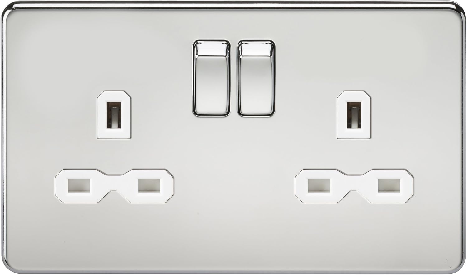 Knightsbridge SFR9000PCW Screwless 13A 2G Dp Switched Socket-Polished Chrome with White Insert, Socket - Double