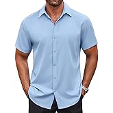 COOFANDY Men's Button Down Shirt Short Sleeve Dress Shirt Casual Beach Summer Wedding Shirt