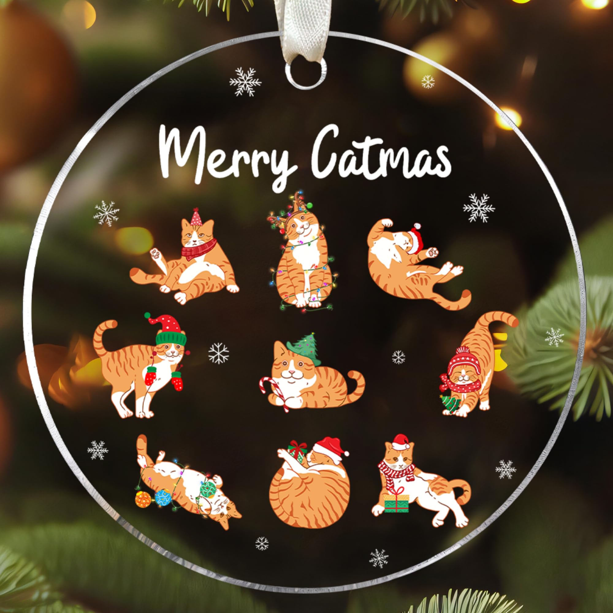 Photo 1 of Cat Christmas Ornaments - Cat Ornaments - Cat Lover Gifts, Cat Lover Gifts for Women, Gifts for Cat Lovers for Women - Orange Cat Ornament, Orange Tabby Cat Ornament - Acrylic Christmas Ornament
