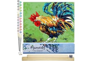 Figured'Art Paint by Numbers Kit for Adults Rooster 16"x20" - Craft Art Painting Rolled Canvas with DIY Wooden Frame