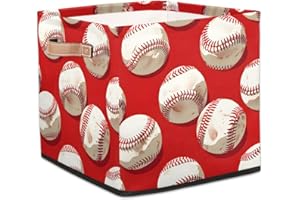 Large Fabric Storage Cubes with Handles, Baseball Ball Cube Storage Bins Organizer Boxes Cube Baskets for Organizing Closet S