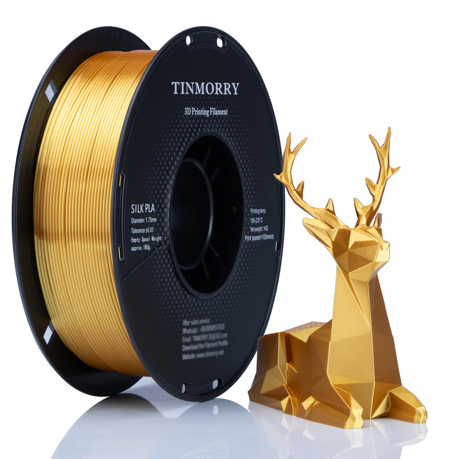 TINMORRY PLA Filament 1.75mm 1kg, Silky Shiny PLA 3D Printer Filament, Compatible with Most FDM 3D Printers, 1 KG 1 Spool, Silk Gold