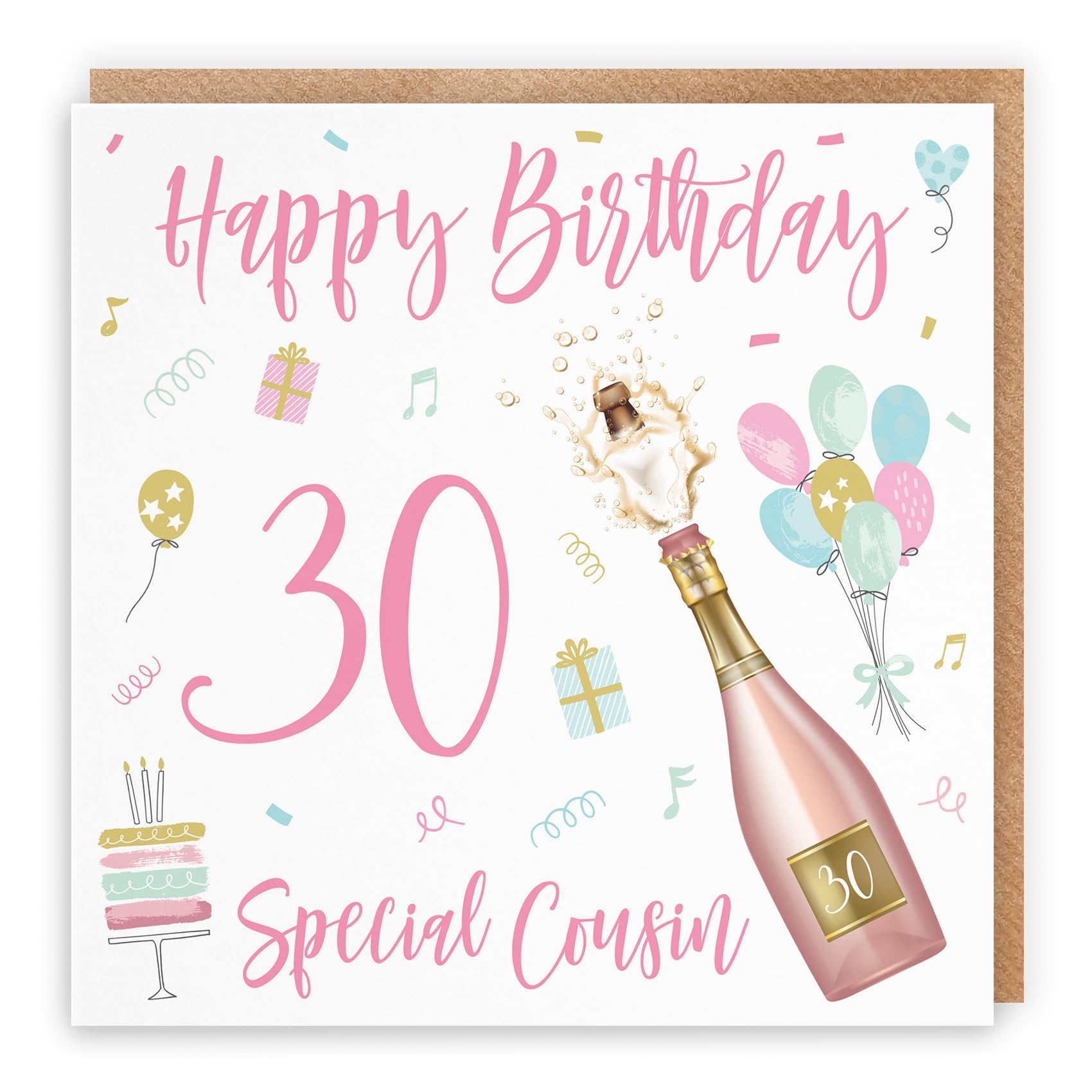 Hunts England - Large Cousin 30th Female Birthday Card - For Her - Happy Birthday - Special Cousin - 30 - Champagne Collection - Large - 210 x 210 mm - Age 30