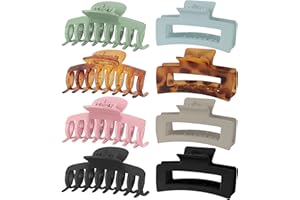 Lolalet 8 Colors Strong Hold Hair Claw Clips, 2 Styles Nonslip Medium Large Jaw Clip for Women and Girls, 4 Square Matte and 