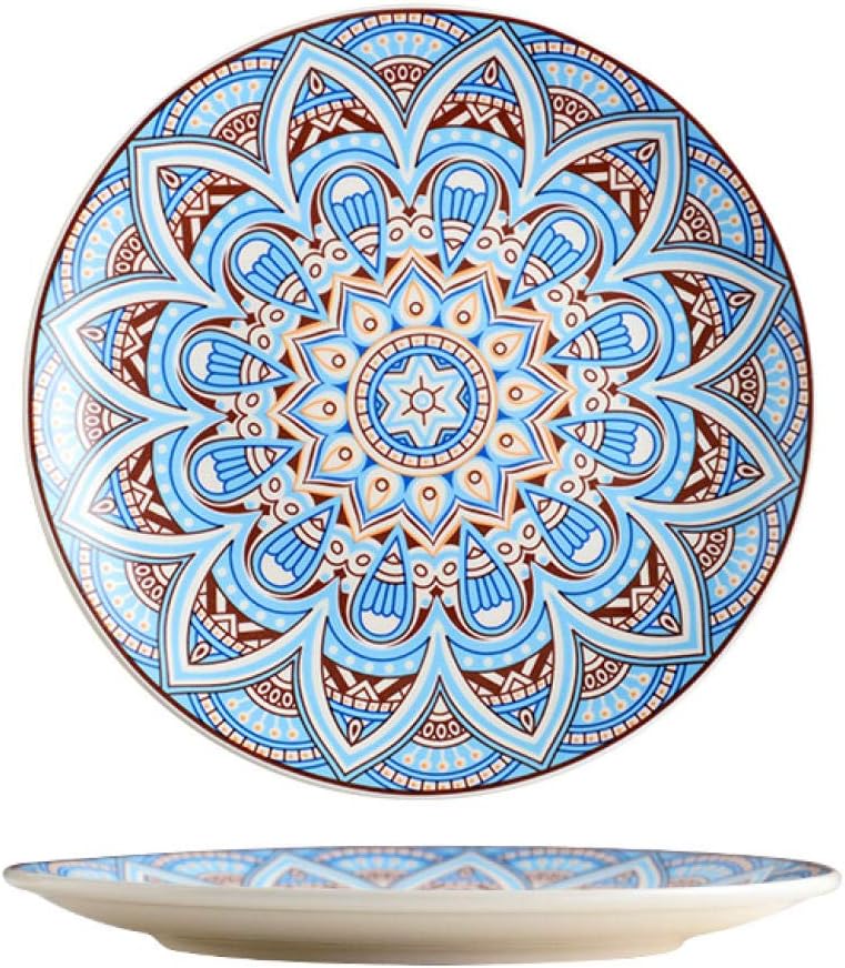 Ceramic Flat Plate Bohemian Disc Home Dishes Western Food Dishes Wall Decoration Decoration Fruit Plates-11 inch light blue circle