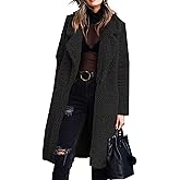 Angashion Women's Fuzzy Fleece Lapel Open Front Long Cardigan Coat Faux Fur Warm Winter Outwear Jackets