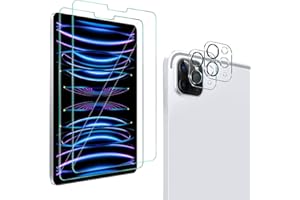QHOHQ [2+2 Pack Tempered Glass Screen Protector for iPad Pro 11 2022/2021/2020 (4th/3rd/2nd Generation) with Camera Lens Protector, Ultra HD, Anti-Scratch, Designed for Face ID＆Apple Pencil