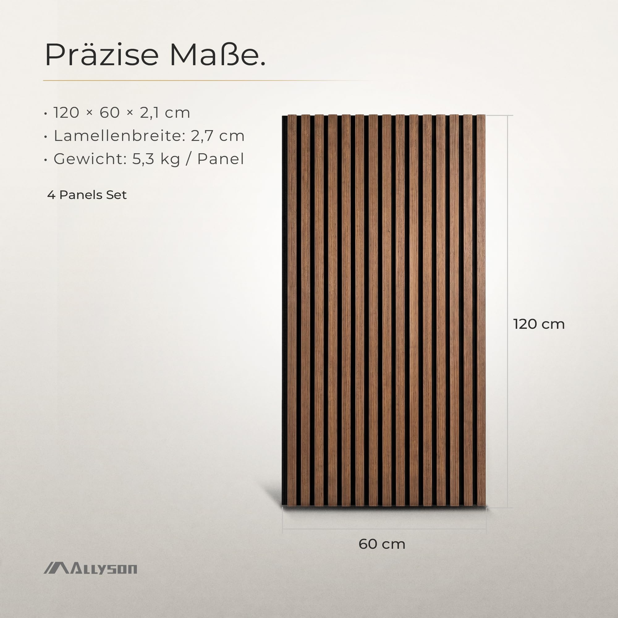 Allyson® 4er-Set Akustikpaneele 120 x 60 x 2,1cm, Holzoptik, 3D-Wandpaneele 6