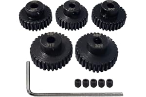 AMOGOT Metal Steel 48P Pinion Gear 28T 29T 30T 31T 32T 3.175mm Shaft Motor Gears Set with Hex Key for 1/10 RC Brushless Brush Motor RC Upgrade Part