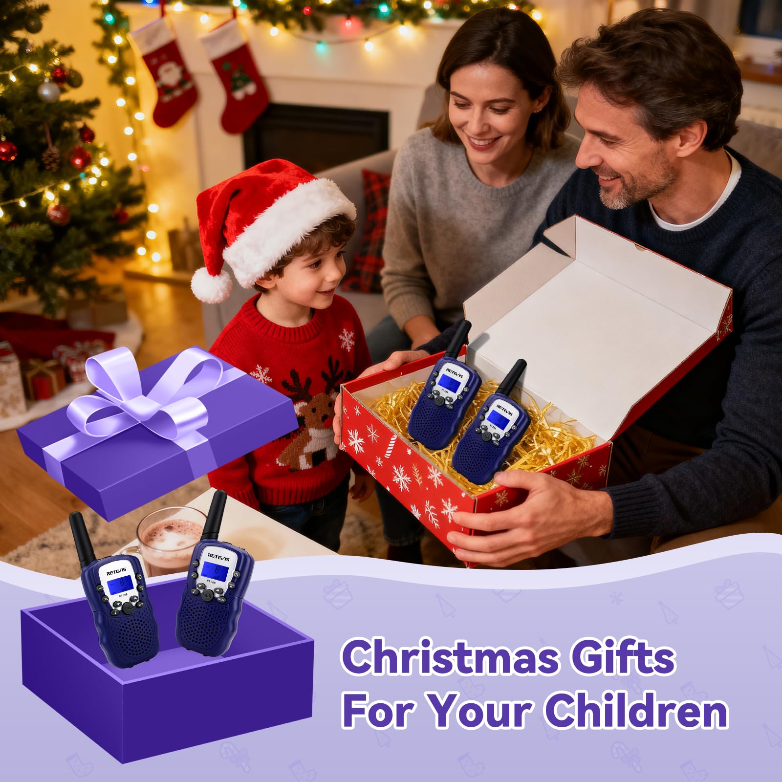 Retevis RT388 Walkie Talkie Kinder, Spielzeug Kinder mit Taschenlampe, Funkgeräte ab 4-12 Jahre, Weihnachten Geschenke Junge Mädchen für Familienspiel, Abenteuer (1 Paar, Dunkelblau) 3
