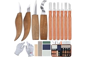 Ninonly 17Pcs Wood Carving Tools, Wood Carving Knife Kit for Beginner Adult, Wood Whittling Kit with Wood Chisel Knife, Glove
