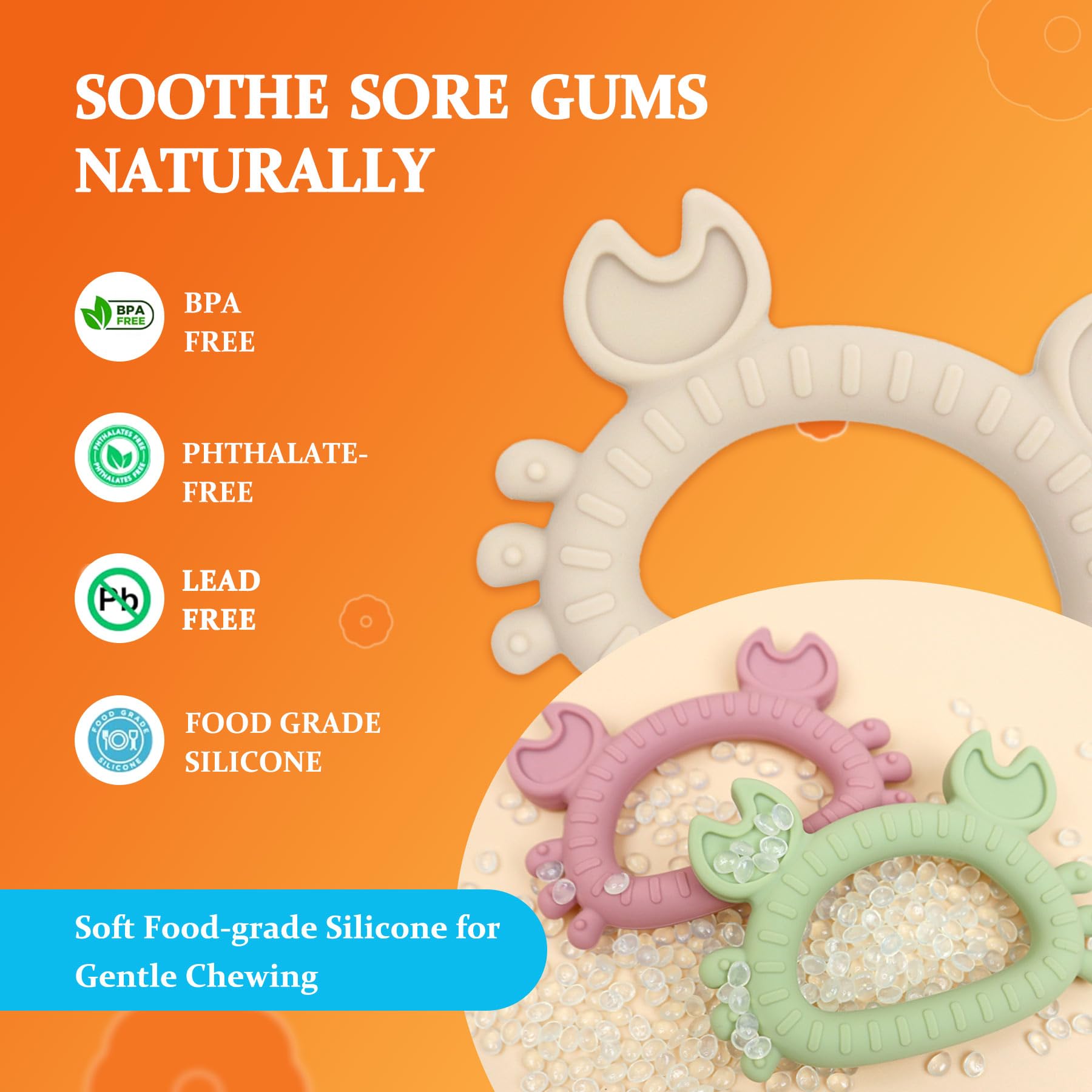 Mini Teething Toys for Newborns 0-3-6Months Food-Grade Silicone BPA-Free Anti-Choking One-Piece Design Soft & Non-Toxic First Teether for Tiny Hands Easy Grip, Gentle Gum Massage, Multi-Color 3-Pack