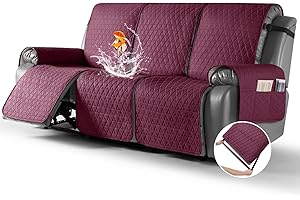 TAOCOCO 100% Waterproof Recliner Sofa Cover-Non Slip Split Couch Covers for Reclining Couches with Elastic Straps,Couch Covers for 3 Cushion Couch Sofa Pet Friendly(Wine, 3 Seater)