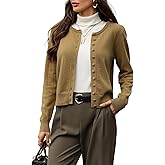 Women's 100% Wool Cropped Cardigan Ribbed Round Neck Button Down Cozy Lightweight Knit Sweater for Office Casual Outfits