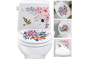 3PCS Birds and Flowers Bathroom Toilet Seat Wall Sticker Self-Adhesive Pink Purple Floral Toilet Lid Decals DIY Removable Wat