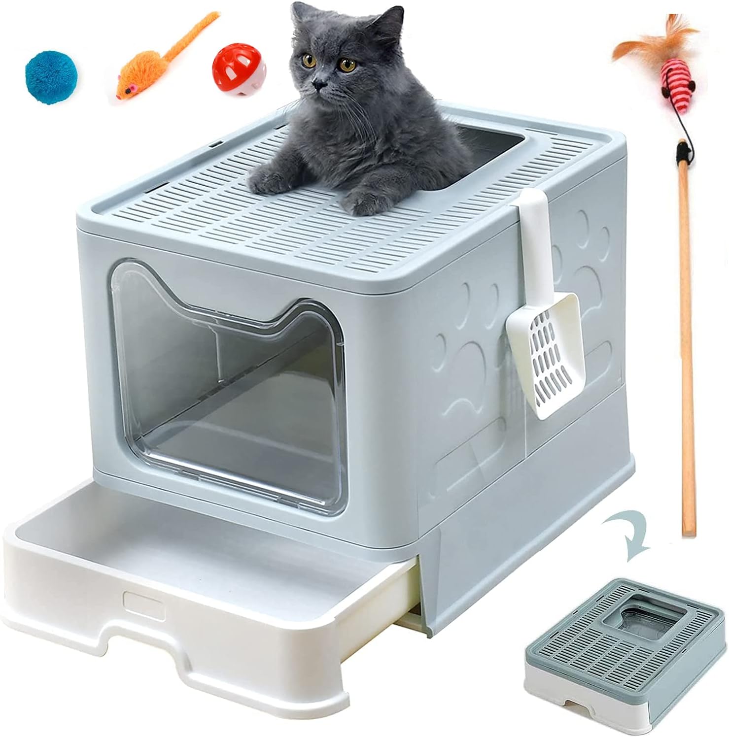 Large Foldable Cat Litter Box Pan with Lid JKBBKLCZ Top Entry/Front