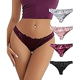 abandi Women's Satin Thongs Silk Feeling Bikini Briefs Underwear Ruched G-String Thong Panties Smooth Panties 4 Pack